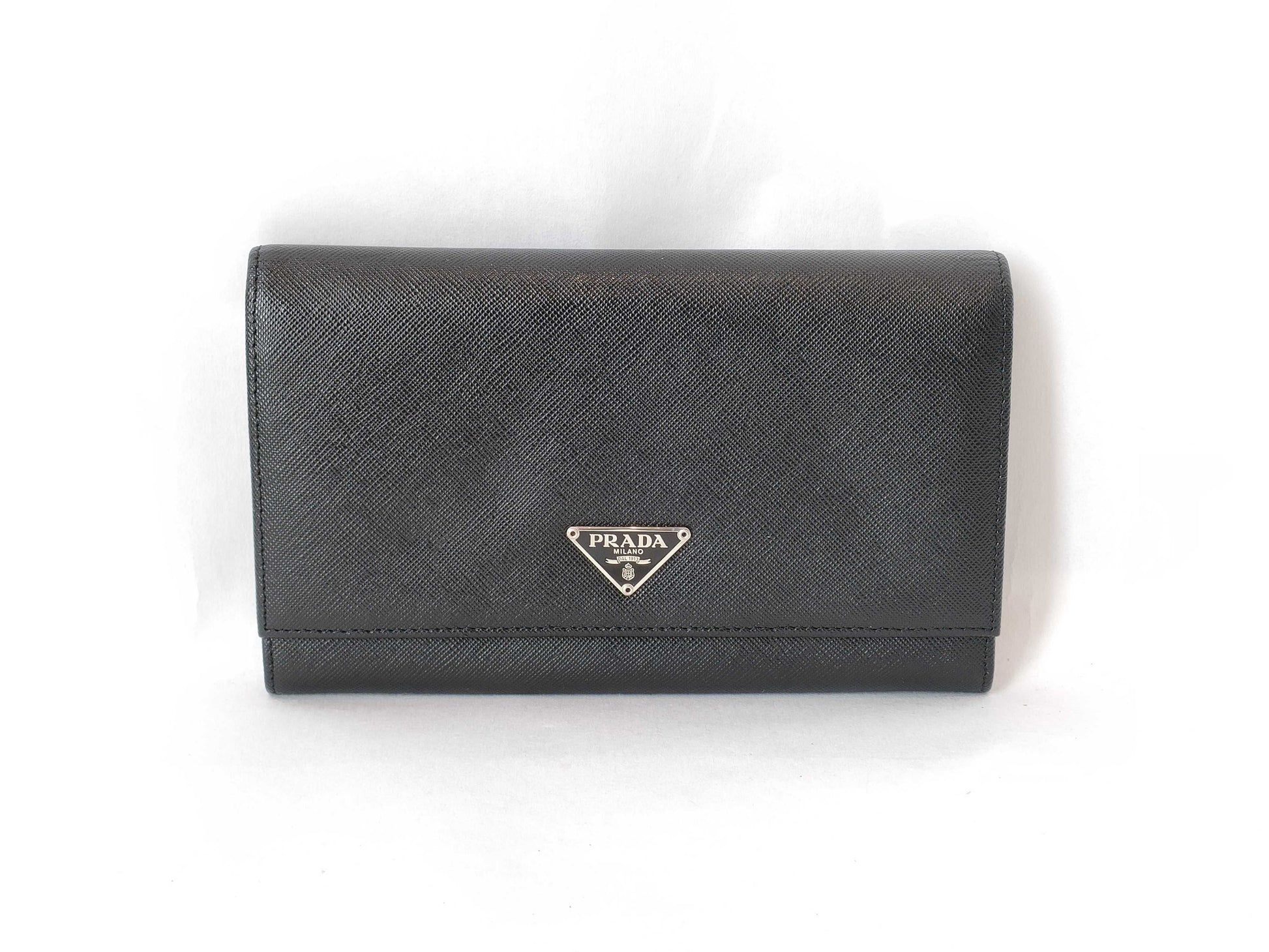 PRADA Saffiano Leather Bifold Long Wallet in Black with Triangle Logo