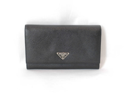 PRADA Saffiano Leather Bifold Long Wallet in Black with Triangle Logo