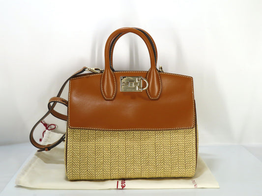 Salvatore Ferragamo Studio Bag 2-way Raffia Two-tone Handbag