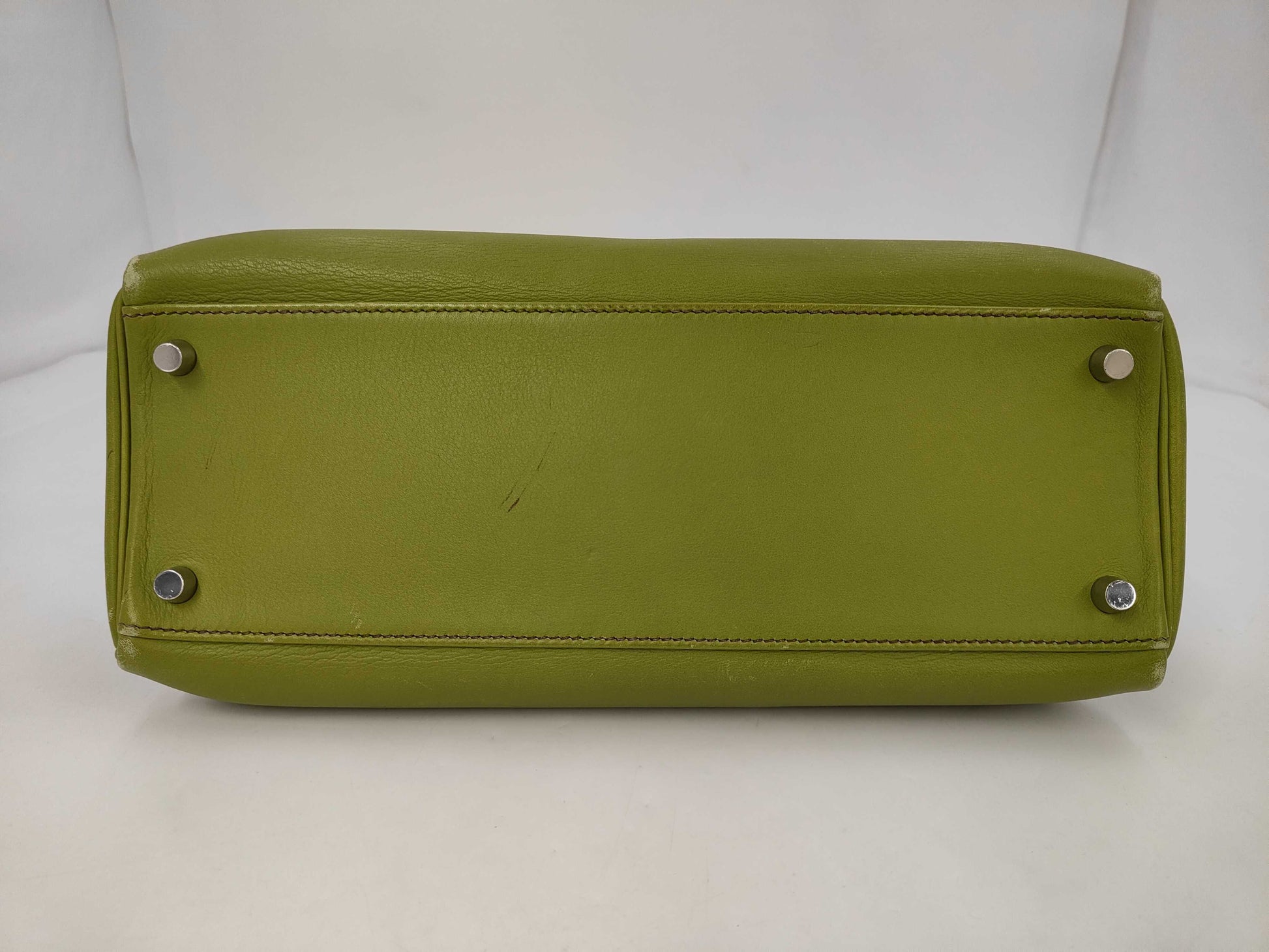 HERMES Kelly 32 Leather Green Strap 2-Way Handbag with J Stamp