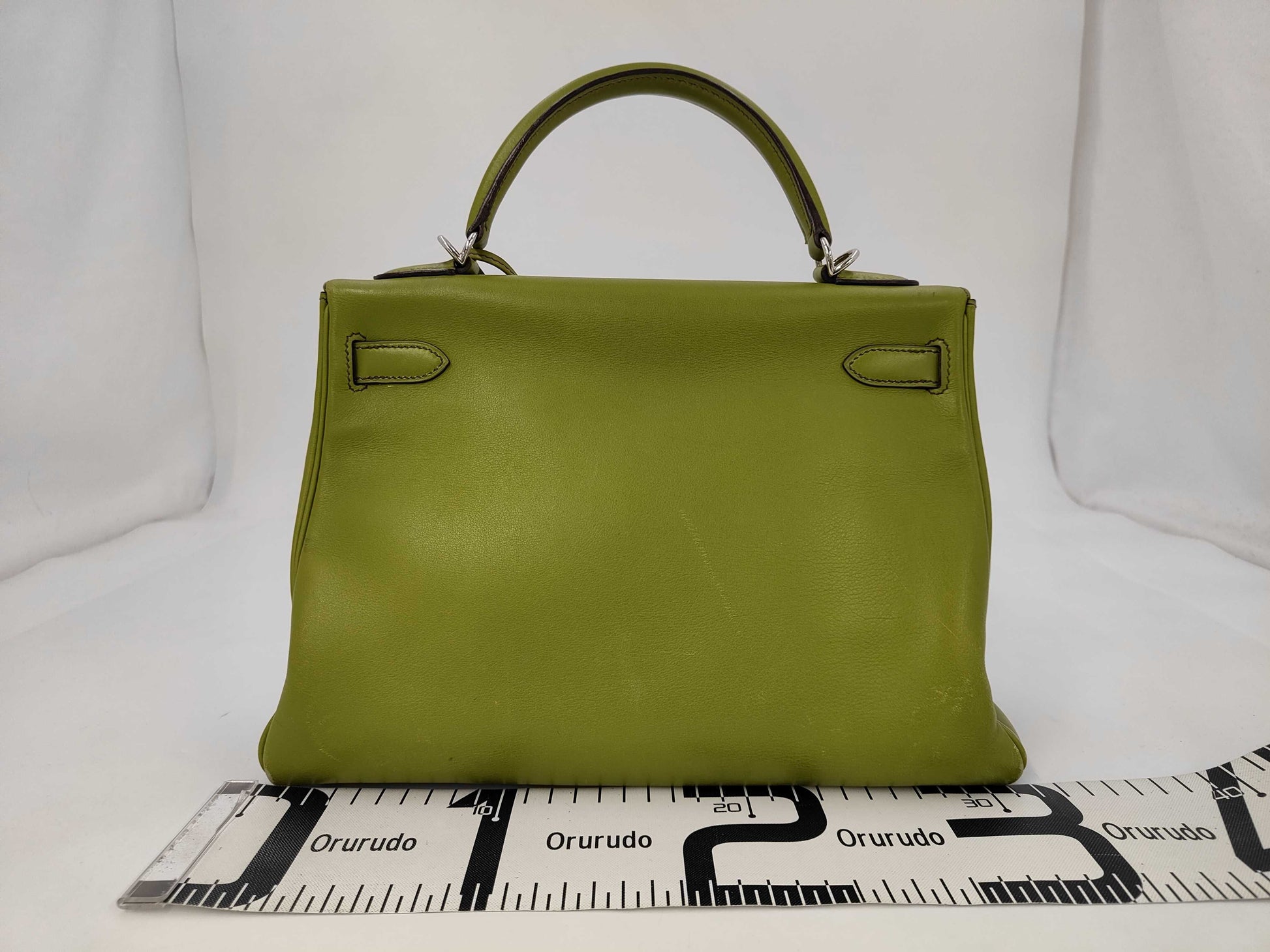 HERMES Kelly 32 Leather Green Strap 2-Way Handbag with J Stamp