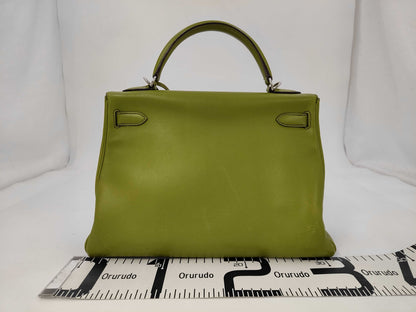 HERMES Kelly 32 Leather Green Strap 2-Way Handbag with J Stamp