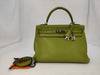 HERMES Kelly 32 Leather Green Strap 2-Way Handbag with J Stamp