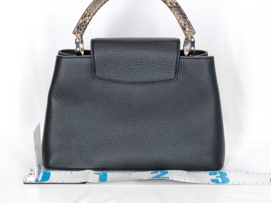LOUIS VUITTON Capucines MM Black Python Leather Handbag with Silver Hardware N92800 MI3188