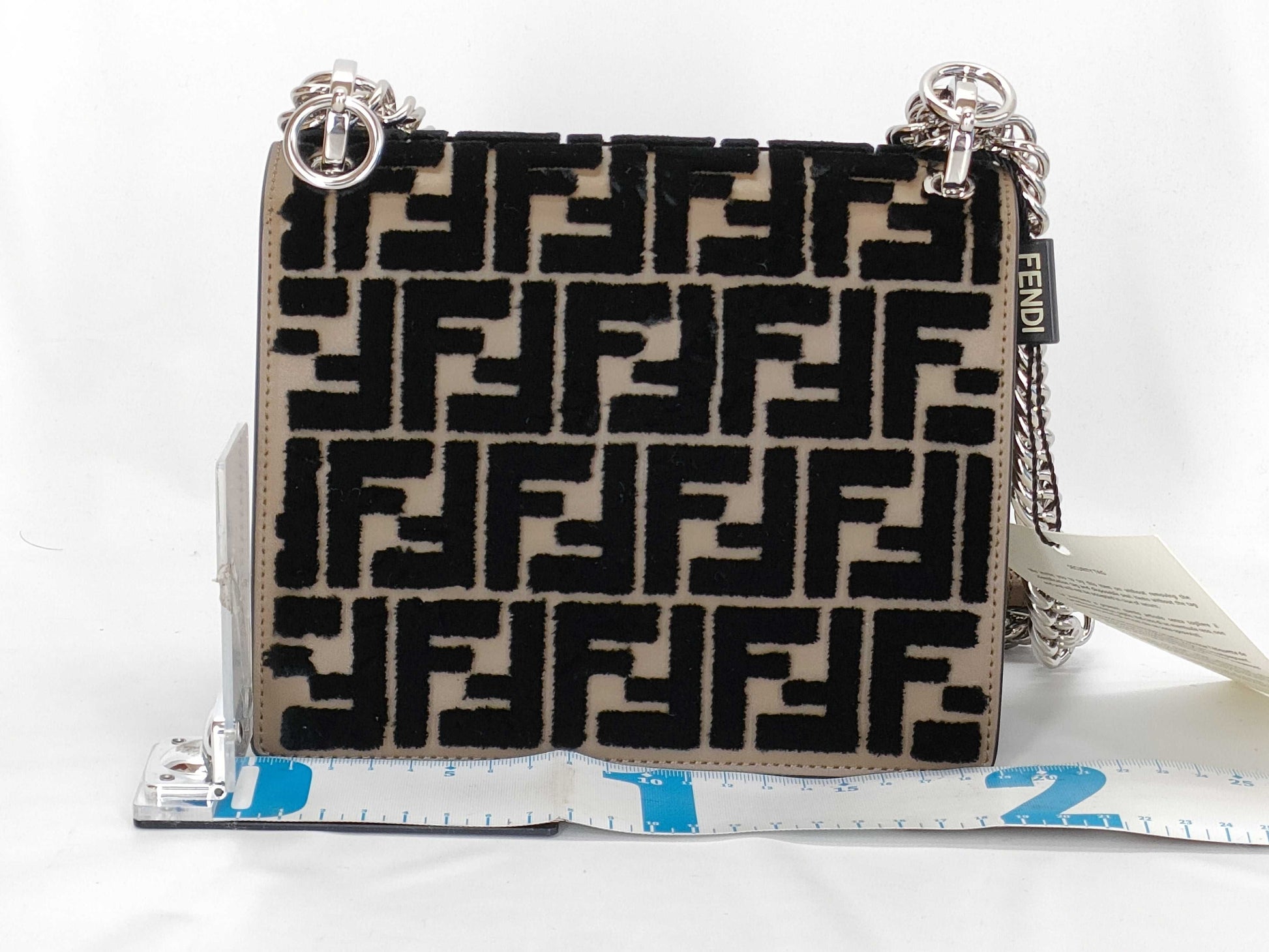 FENDI Zucca Pattern Fendi Canai Small Mini Canai Shoulder Bag with Zucca and Silver Hardware 8M0381 A1ZB F0CBU