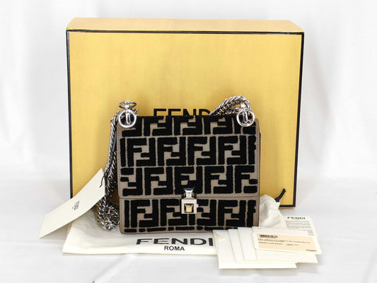 FENDI Zucca Pattern Fendi Canai Small Mini Canai Shoulder Bag with Zucca and Silver Hardware 8M0381 A1ZB F0CBU