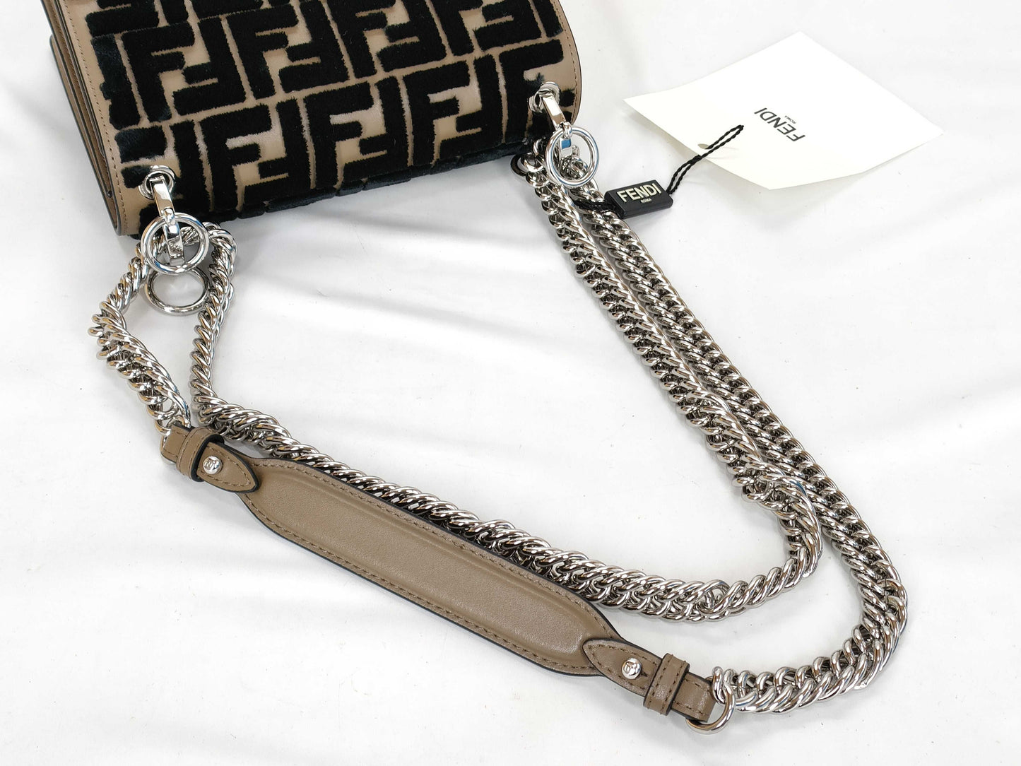 FENDI Zucca Pattern Fendi Canai Small Mini Canai Shoulder Bag with Zucca and Silver Hardware 8M0381 A1ZB F0CBU