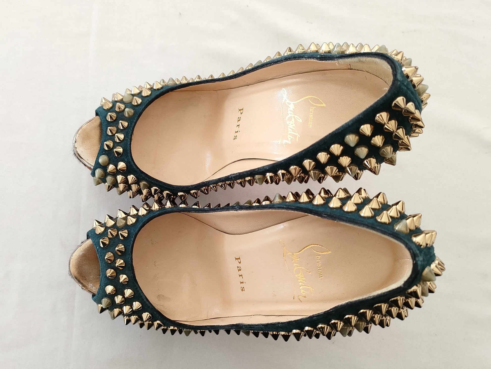 Christian Louboutin open-toe pumps, leopard print, studded pumps