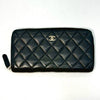 CHANEL Matelasse Caviar Leather Round Zip Long Wallet, Black, 16777969