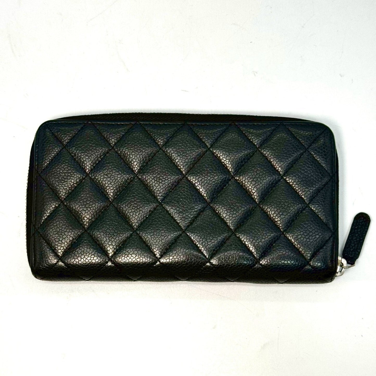 CHANEL Matelasse Caviar Leather Round Zip Long Wallet, Black, 16777969