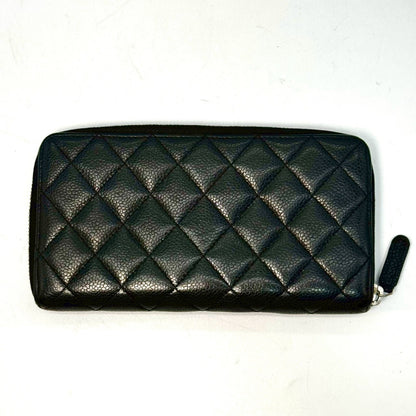 CHANEL Matelasse Caviar Leather Round Zip Long Wallet, Black, 16777969