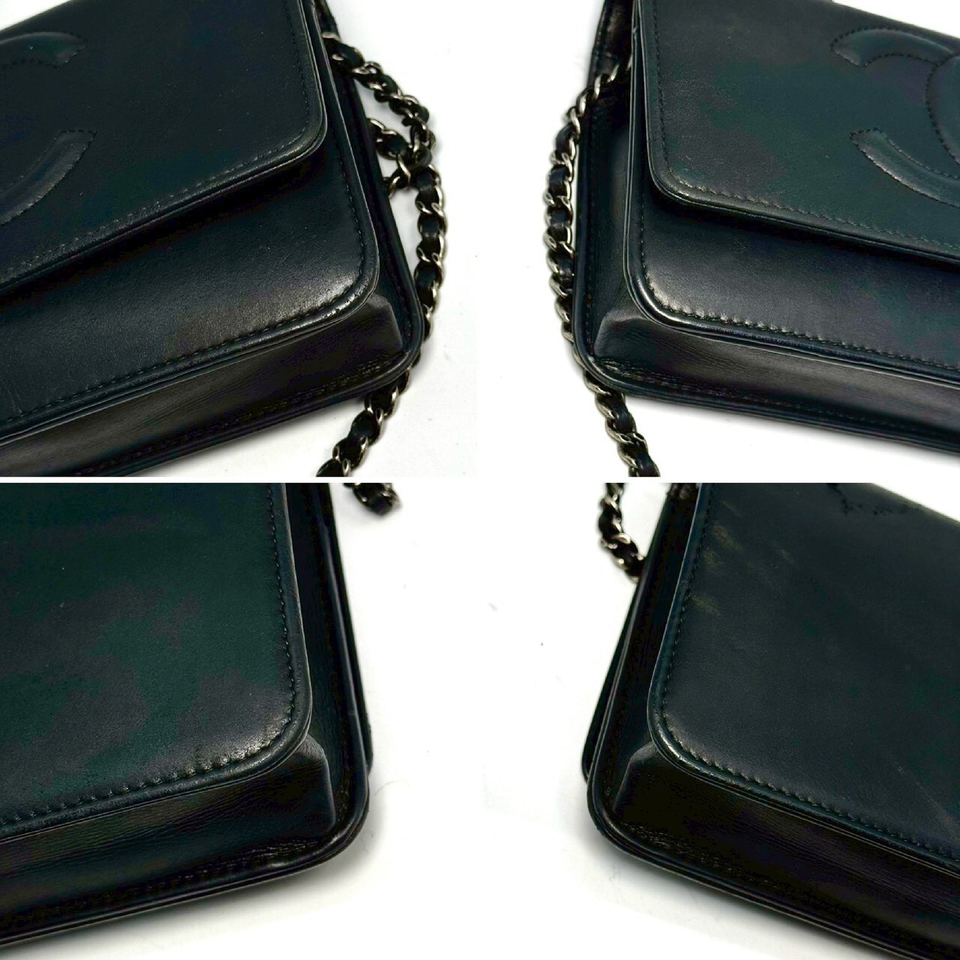 CHANEL Coco Mark Lambskin Chain Wallet Black 22529463 with Guarantee Card Shoulder Bag