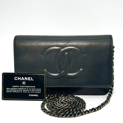CHANEL Coco Mark Lambskin Chain Wallet Black 22529463 with Guarantee Card Shoulder Bag