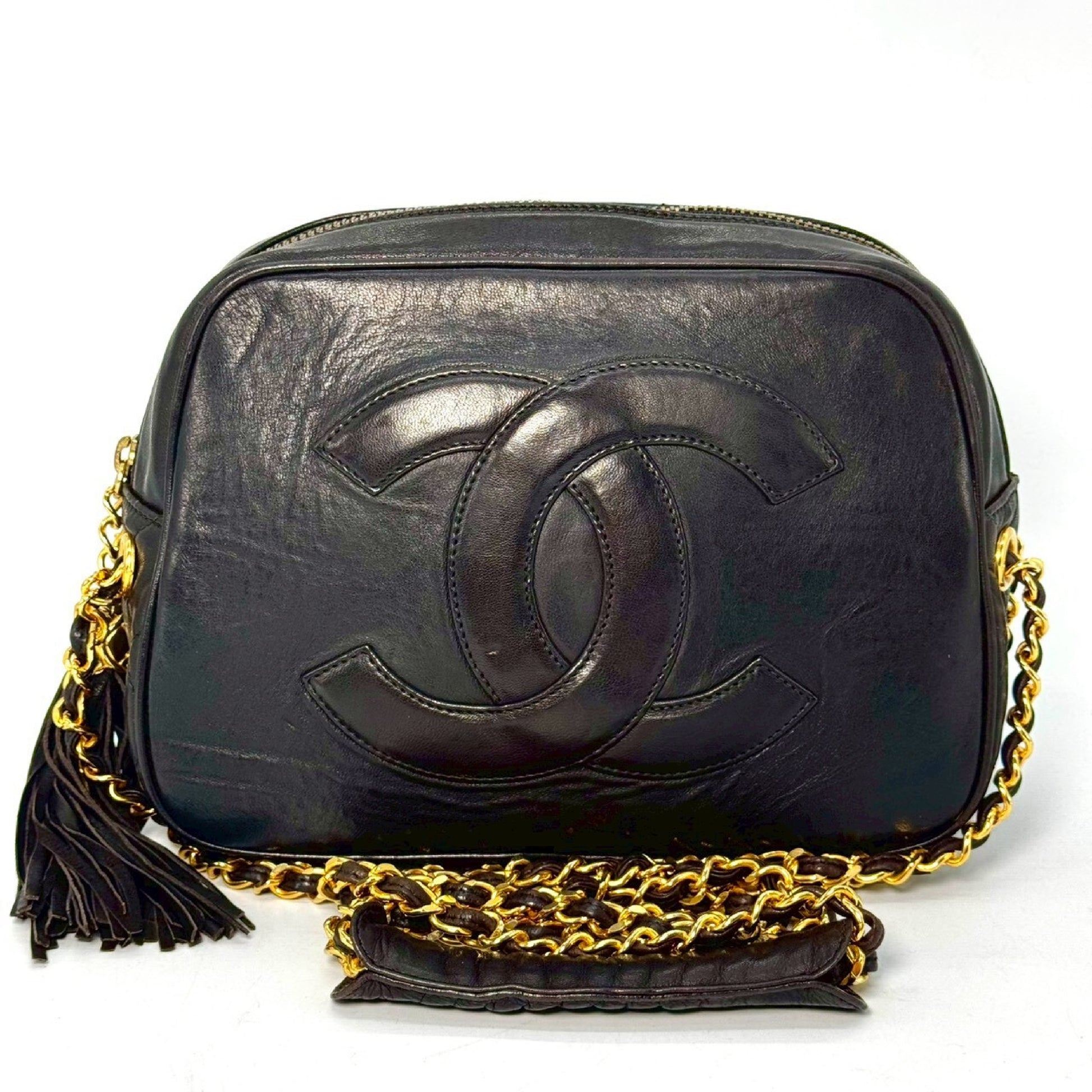 CHANEL Matelasse Deca Coco Lambskin Fringed Chain Shoulder Bag, Black, No Serial Number Seal