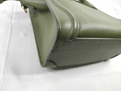 CELINE Luggage Nano Shopper Green Strap Handbag