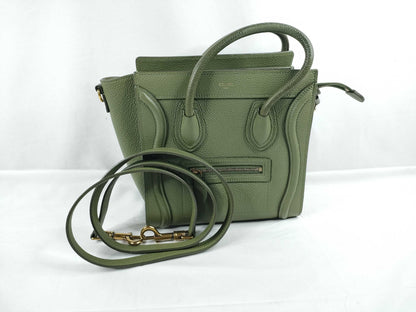 CELINE Luggage Nano Shopper Green Strap Handbag