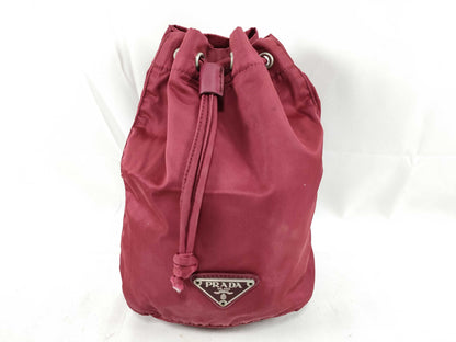PRADA PRADA Prada Drawstring Pouch with Triangular Logo Plate, Red