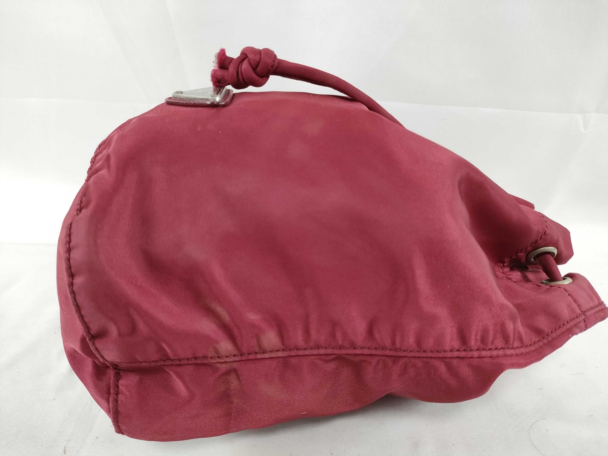 PRADA PRADA Prada Drawstring Pouch with Triangular Logo Plate, Red