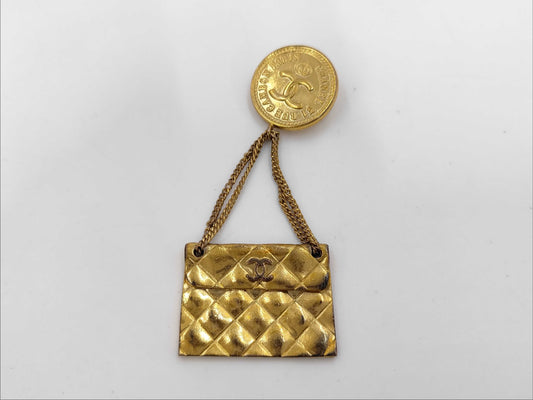 CHANEL Coco Mark Matelasse 26 Earrings GP Gold Brooch