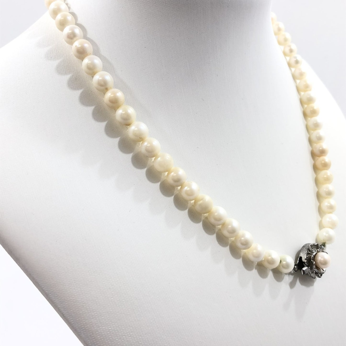 Pearl Necklace, Diameter: Approx. 6.4-6.9mm, Sterling Silver, 28.5g 