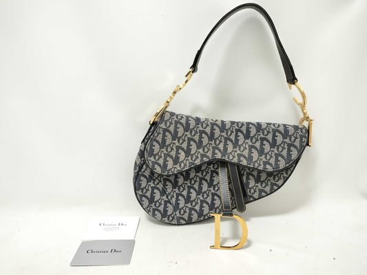 Dior Trotter Saddle Bag, One-Shoulder Bag, Trotter Canvas, Navy Blue