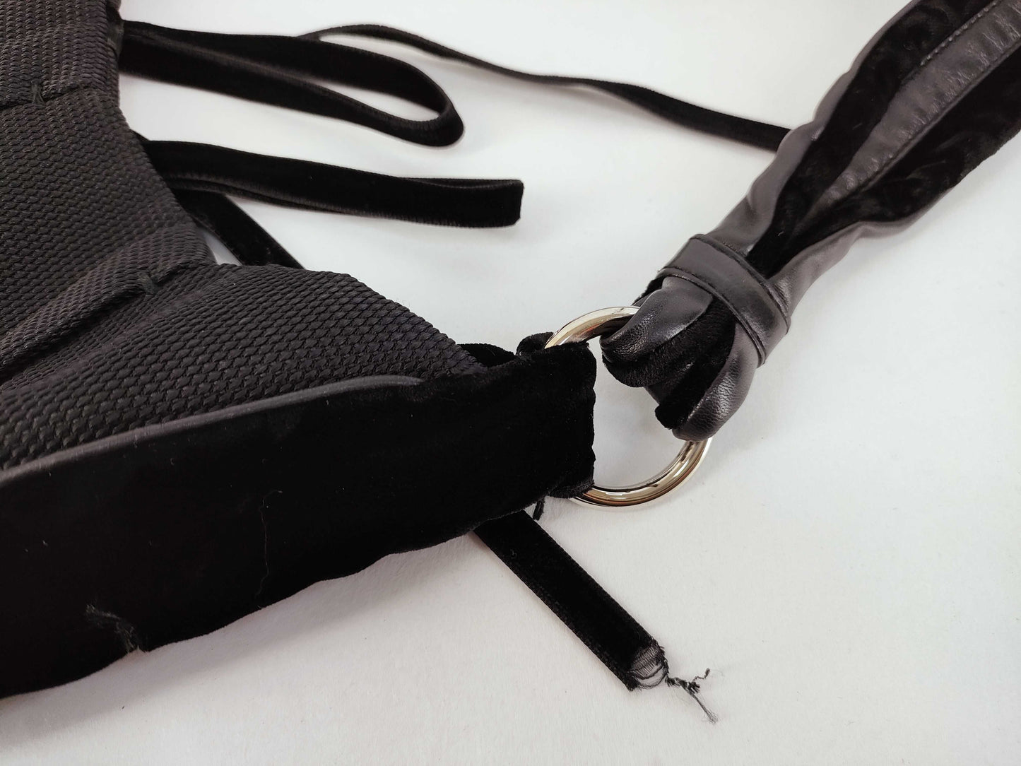 SAINT LAURENT Canvas Velvet Logo Mombasa Style Shoulder Bag