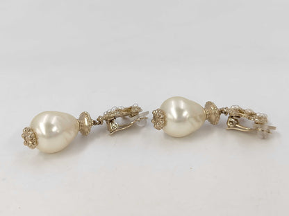CHANEL A11C GP Swing Pearl Coco Mark Earrings