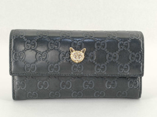 GUCCI GUCCI Gucci Long Wallet Black Cat GG Wallet