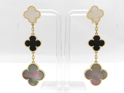 Van Cleef & Arpels Magic Alhambra Shell and Onyx Earrings in Yellow Gold 750, 18.1g 