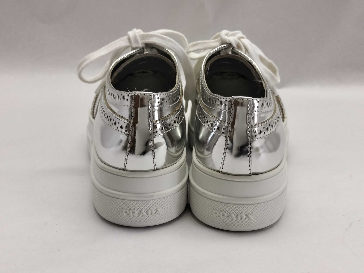 PRADA PRADA Leather Wingtip Sneakers Silver Size 36 1/2