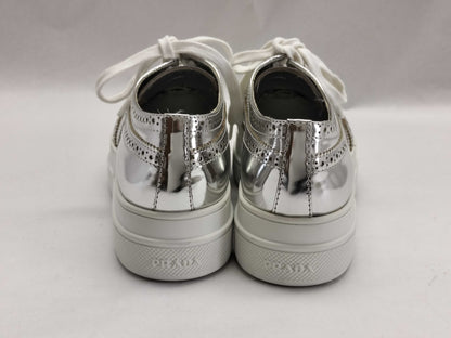 PRADA PRADA Leather Wingtip Sneakers Silver Size 36 1/2
