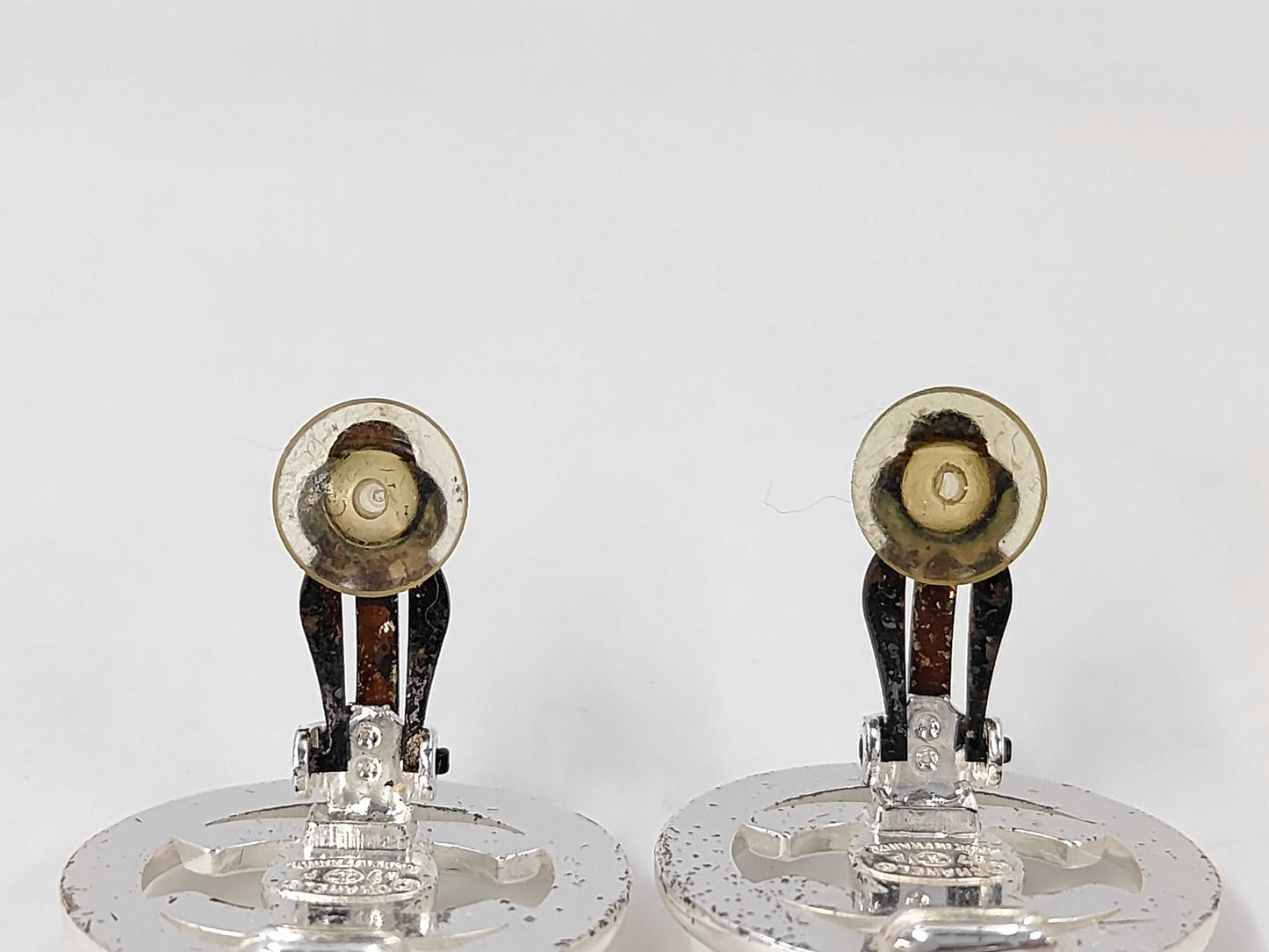 CHANEL Vintage Coco Mark Turn Lock Silver Color Earrings