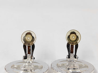 CHANEL Vintage Coco Mark Turn Lock Silver Color Earrings