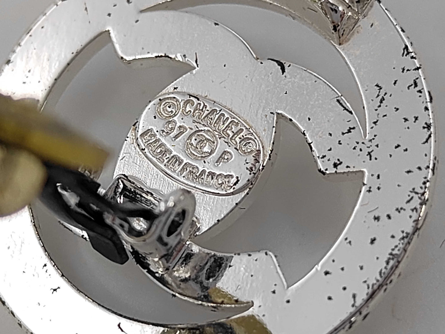 CHANEL Vintage Coco Mark Turn Lock Silver Color Earrings