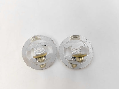 CHANEL Vintage Coco Mark Turn Lock Silver Color Earrings