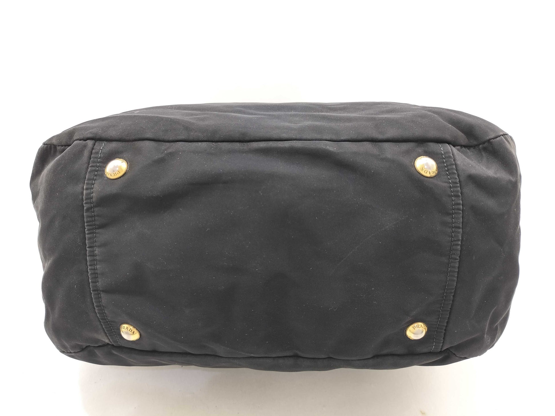 PRADA Nylon Tote Bag with Logo Plate in Black