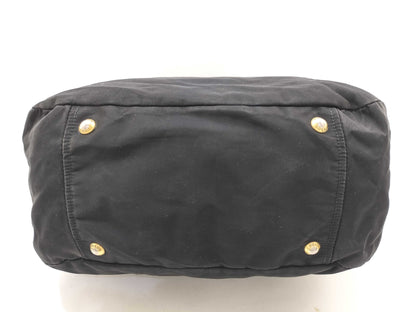 PRADA Nylon Tote Bag with Logo Plate in Black