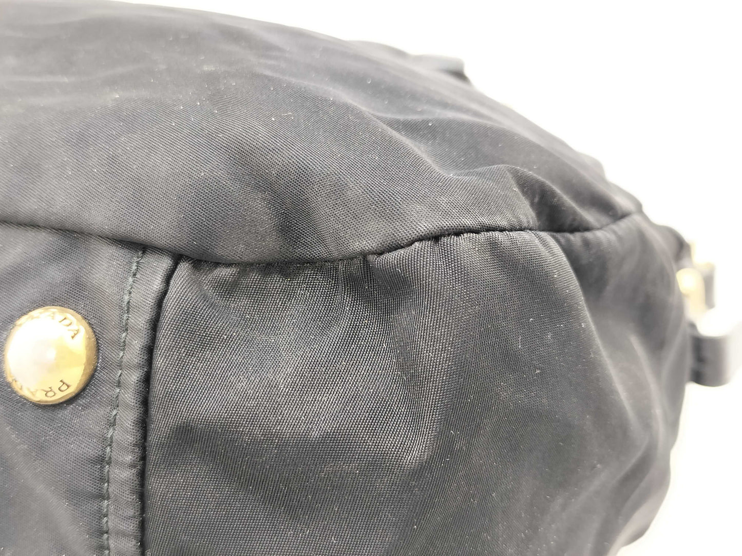 PRADA Nylon Tote Bag with Logo Plate in Black