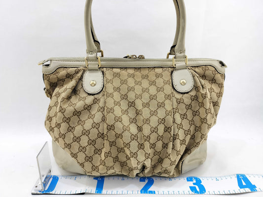 GUCCI GG Canvas Gucci GUCCI Tote Bag Abbey GG Canvas Leather Beige Gold Tote Bag