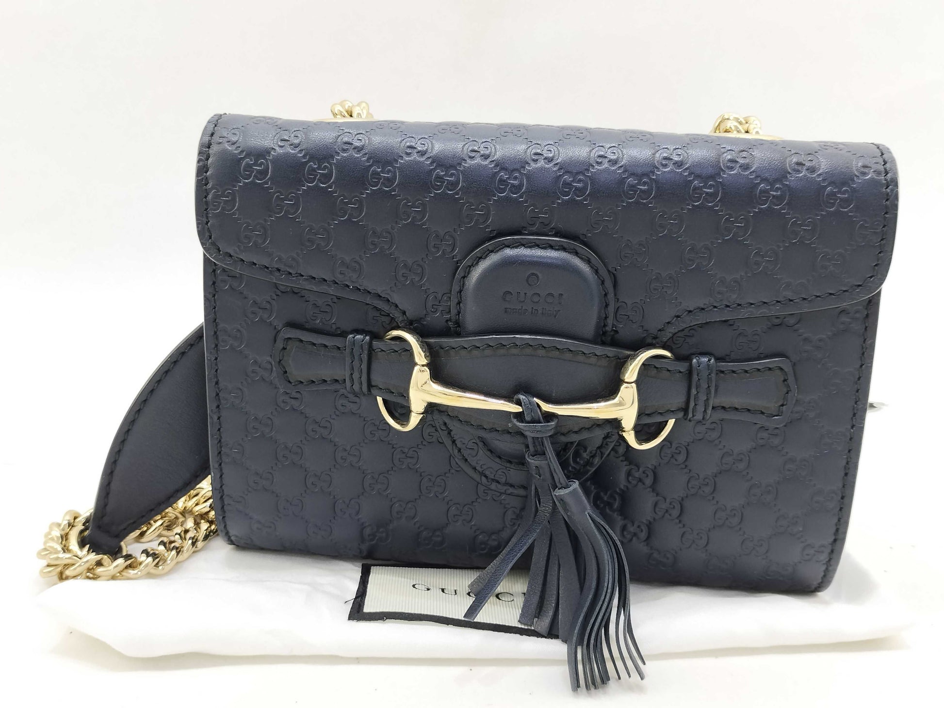 GUCCI Emily Micro Guccissima Horsebit Shoulder Bag in Black