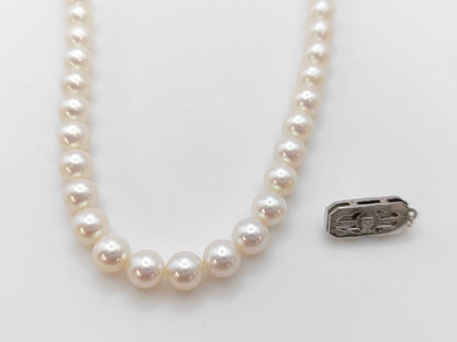 MIKIMOTO Pearl Necklace, Diameter 6.5-6.8m, Silver, 25.5g 