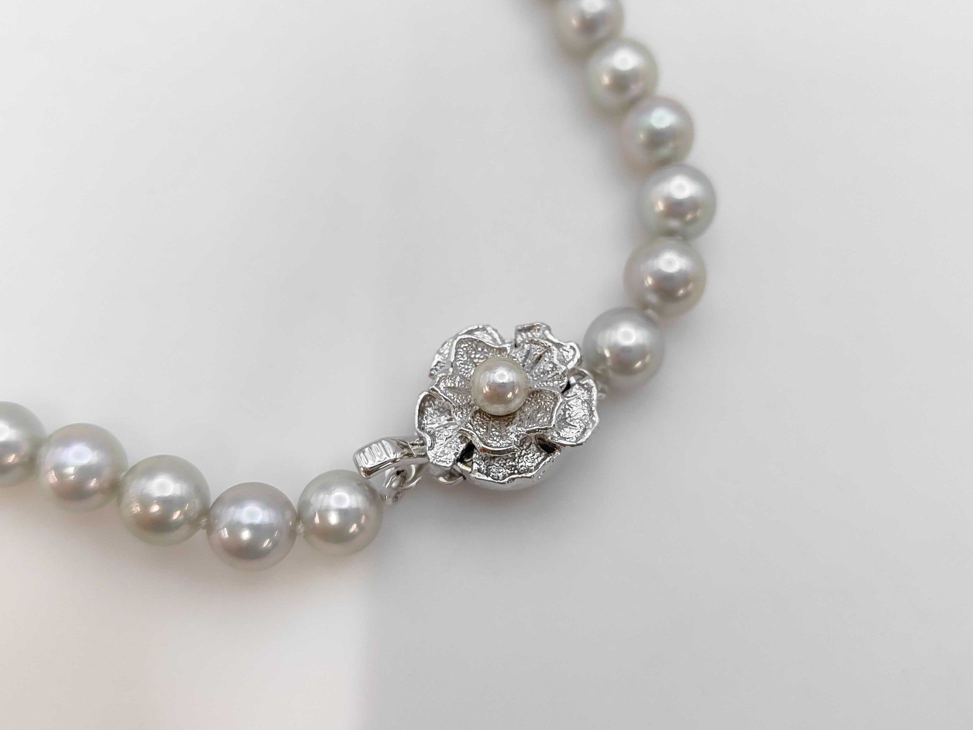 Pearl Necklace, Diameter: Approx. 6.4-6.8mm, Sterling Silver, 29.7g 