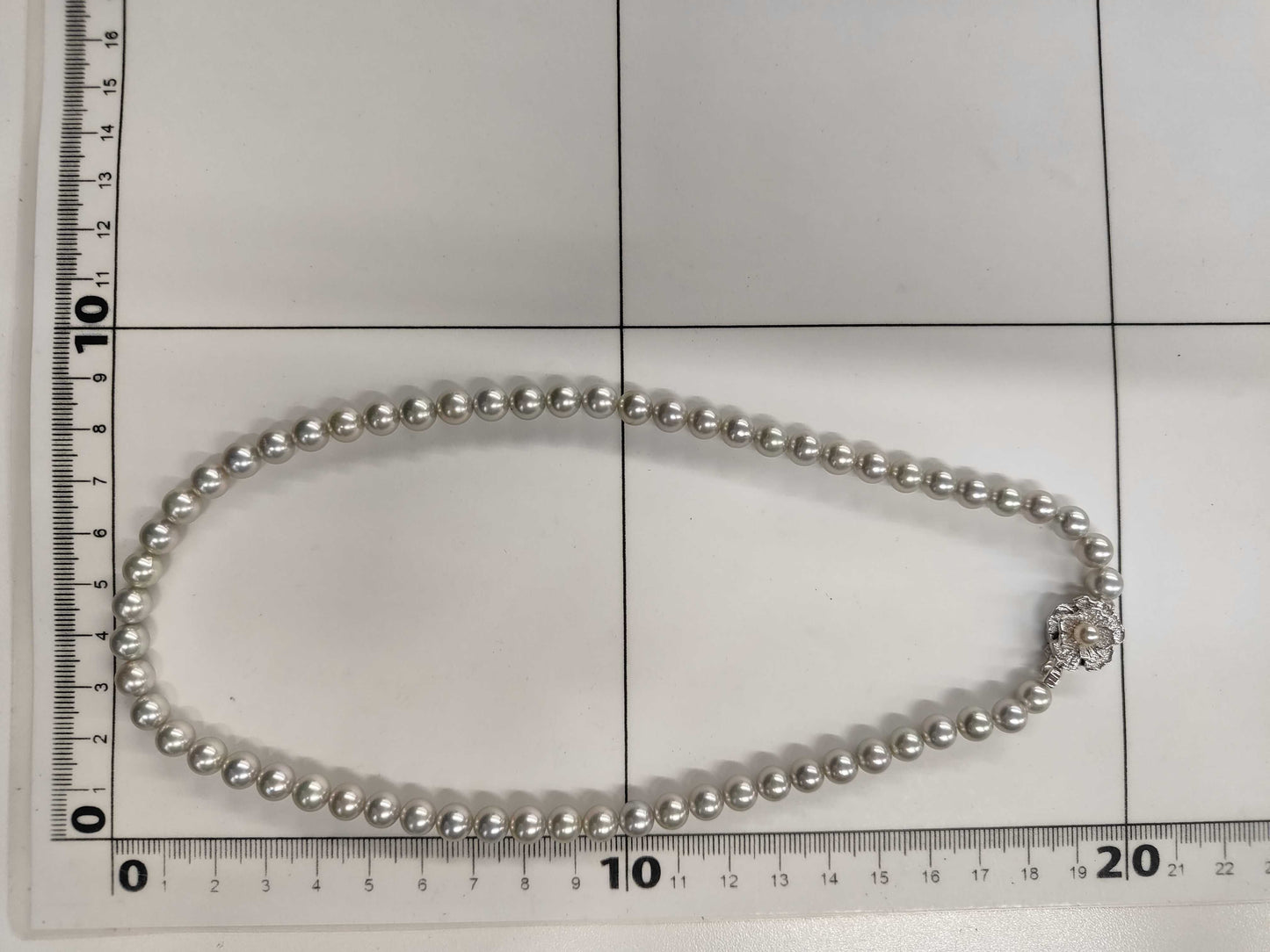 Pearl Necklace, Diameter: Approx. 6.4-6.8mm, Sterling Silver, 29.7g 