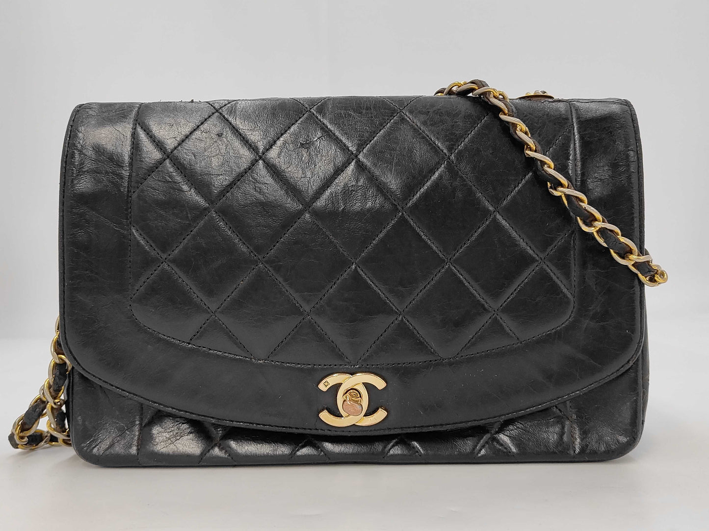 CHANEL Matelasse Lambskin Single Flap Single Chain Bag with Diana Flap, Black with Gold Hardware, 2808432, No. 2 Shoulder Bag