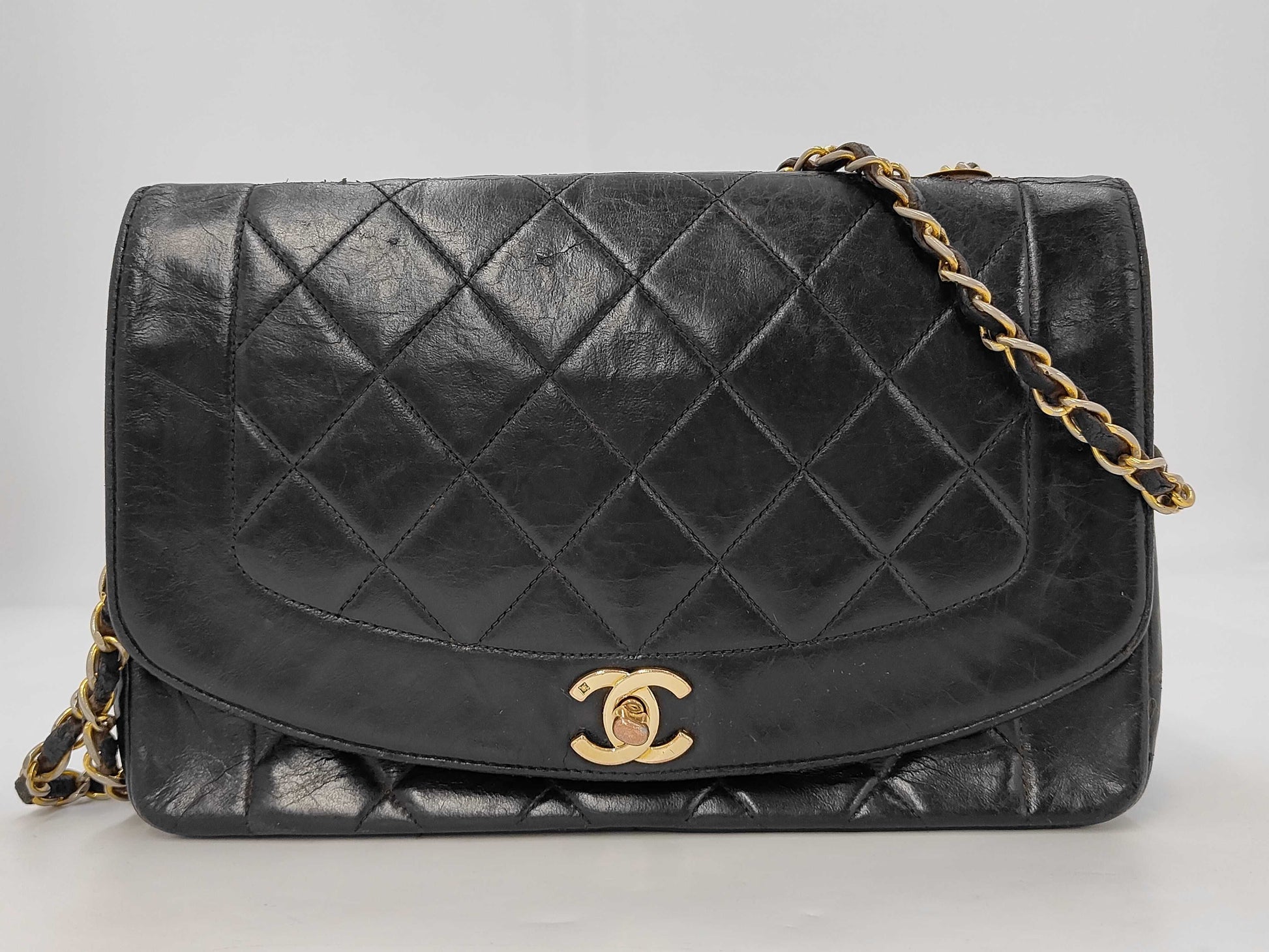 CHANEL Matelasse Lambskin Single Flap Single Chain Bag with Diana Flap, Black with Gold Hardware, 2808432, No. 2 Shoulder Bag