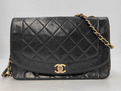 CHANEL Matelasse Lambskin Single Flap Single Chain Bag with Diana Flap, Black with Gold Hardware, 2808432, No. 2 Shoulder Bag