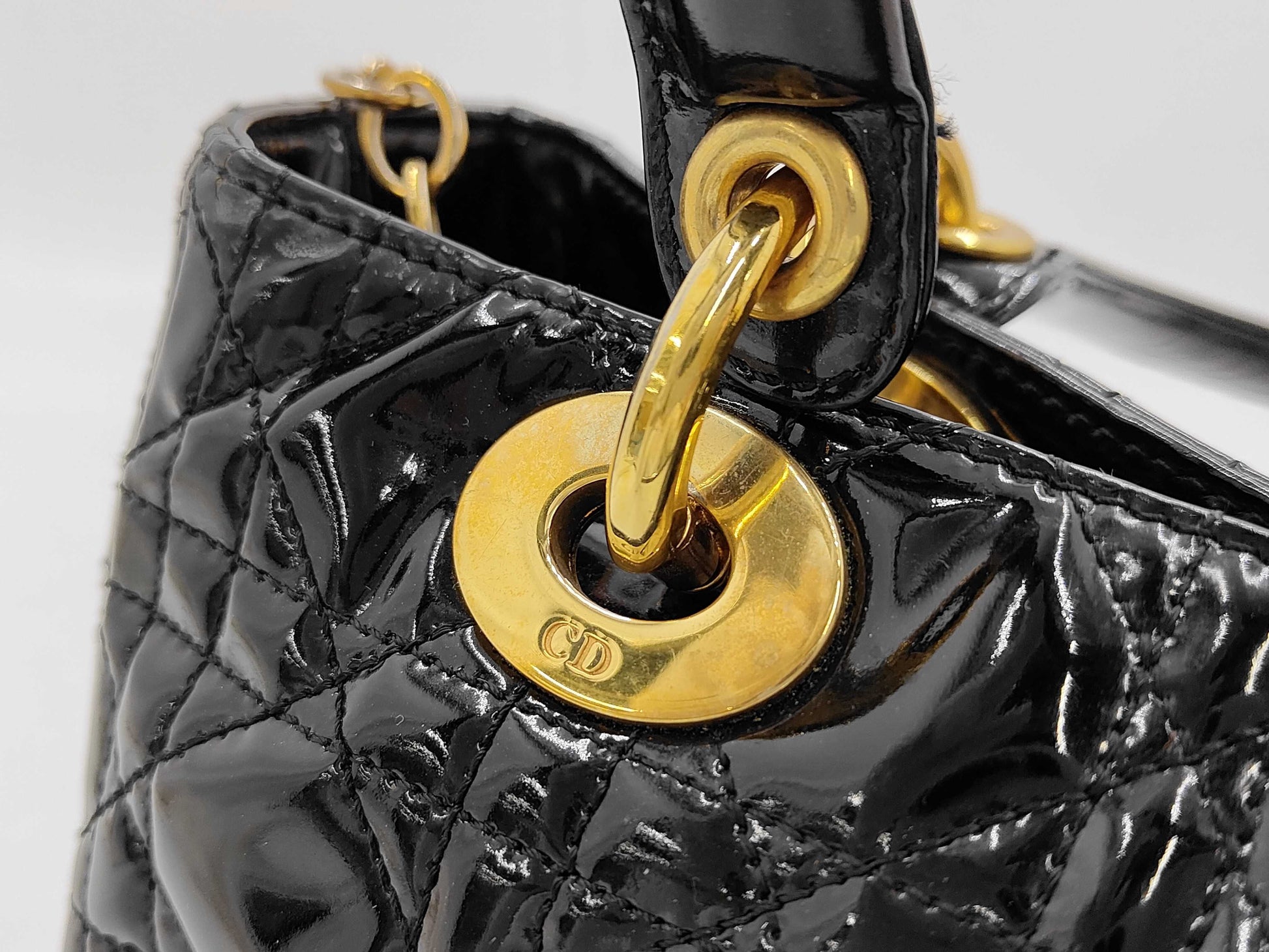 Dior Christian Dior Lady Dior Cannage Patent Leather Handbag