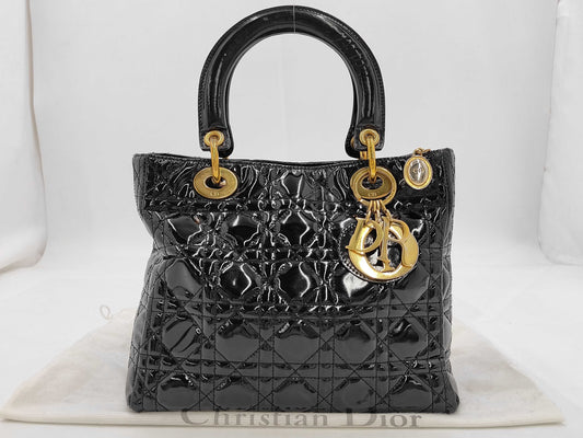 Dior Christian Dior Lady Dior Cannage Patent Leather Handbag