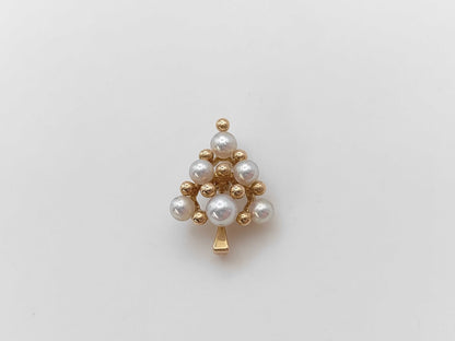 MIKIMOTO Tree Motif Pearl Brooch, Diameter: Approx. 3.5-4.4mm, 18K Gold, 2.9g 