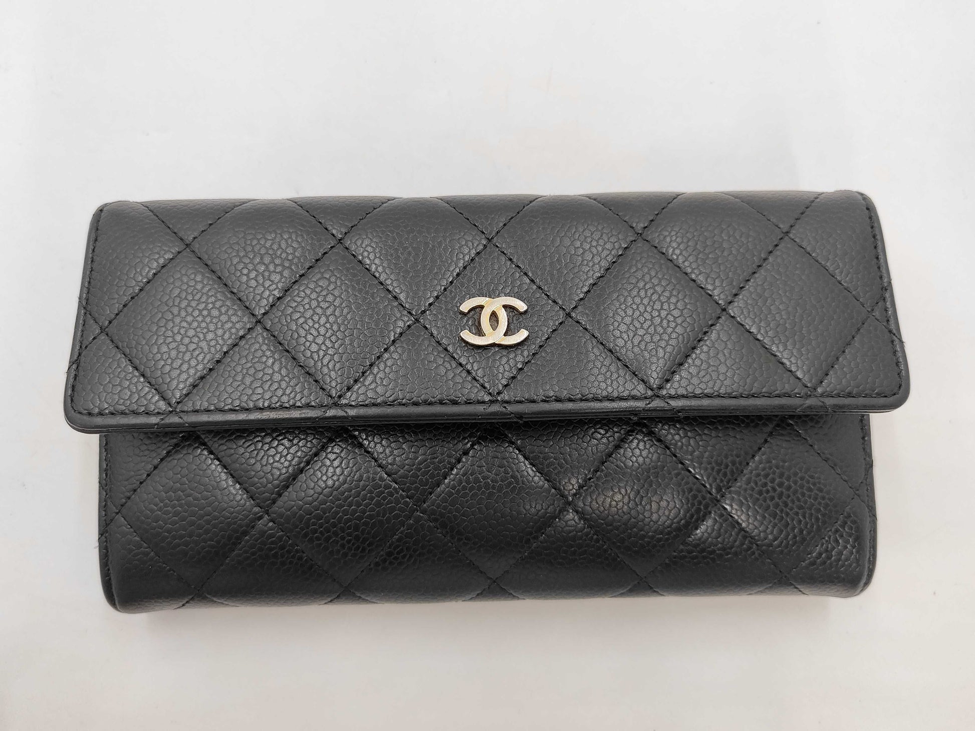 CHANEL Matelasse Caviar Leather Tri-Fold Long Wallet
